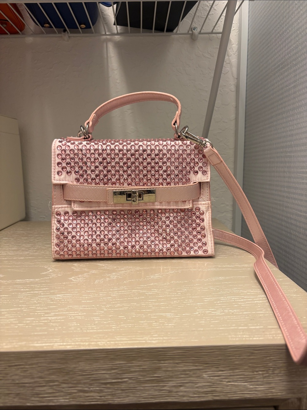 Steve Madden Pink Studded Top Handle Mini Crossbody